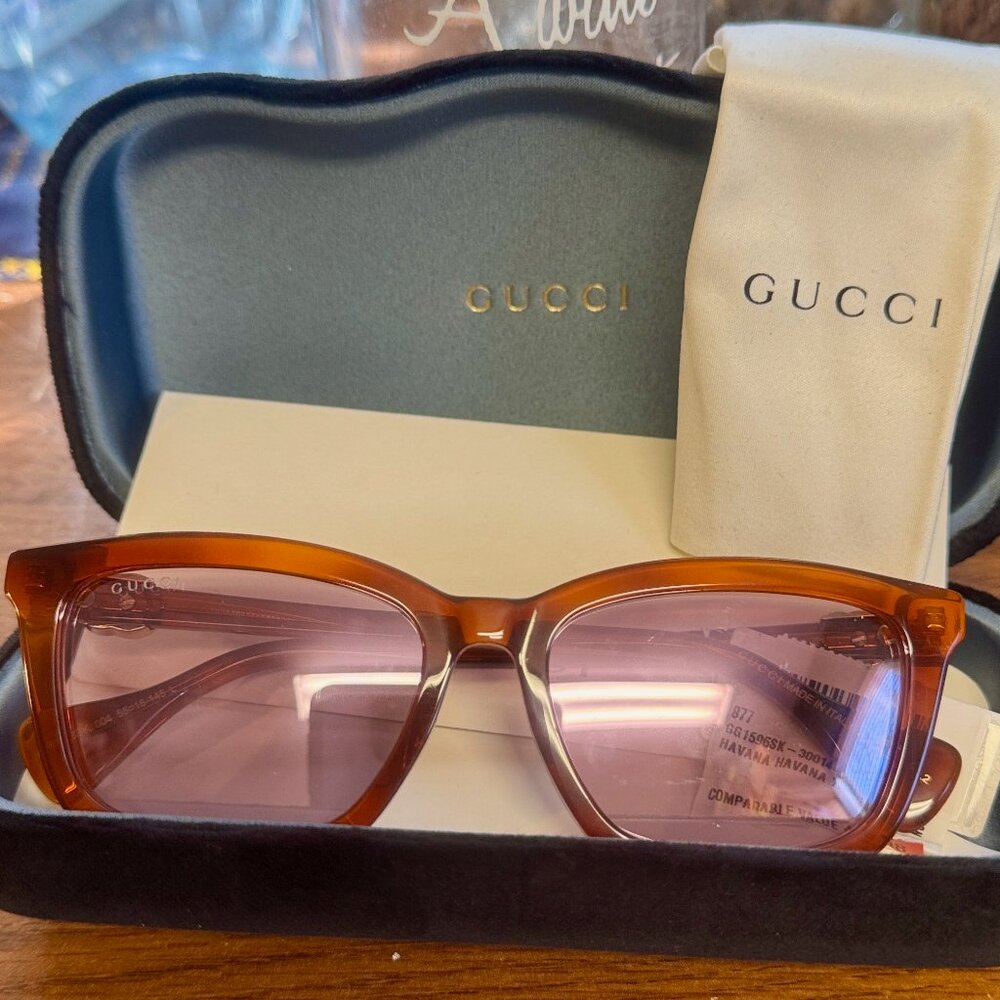 Gucci 55mm Square Sunglasses Havana Violet - Picture 5 of 9